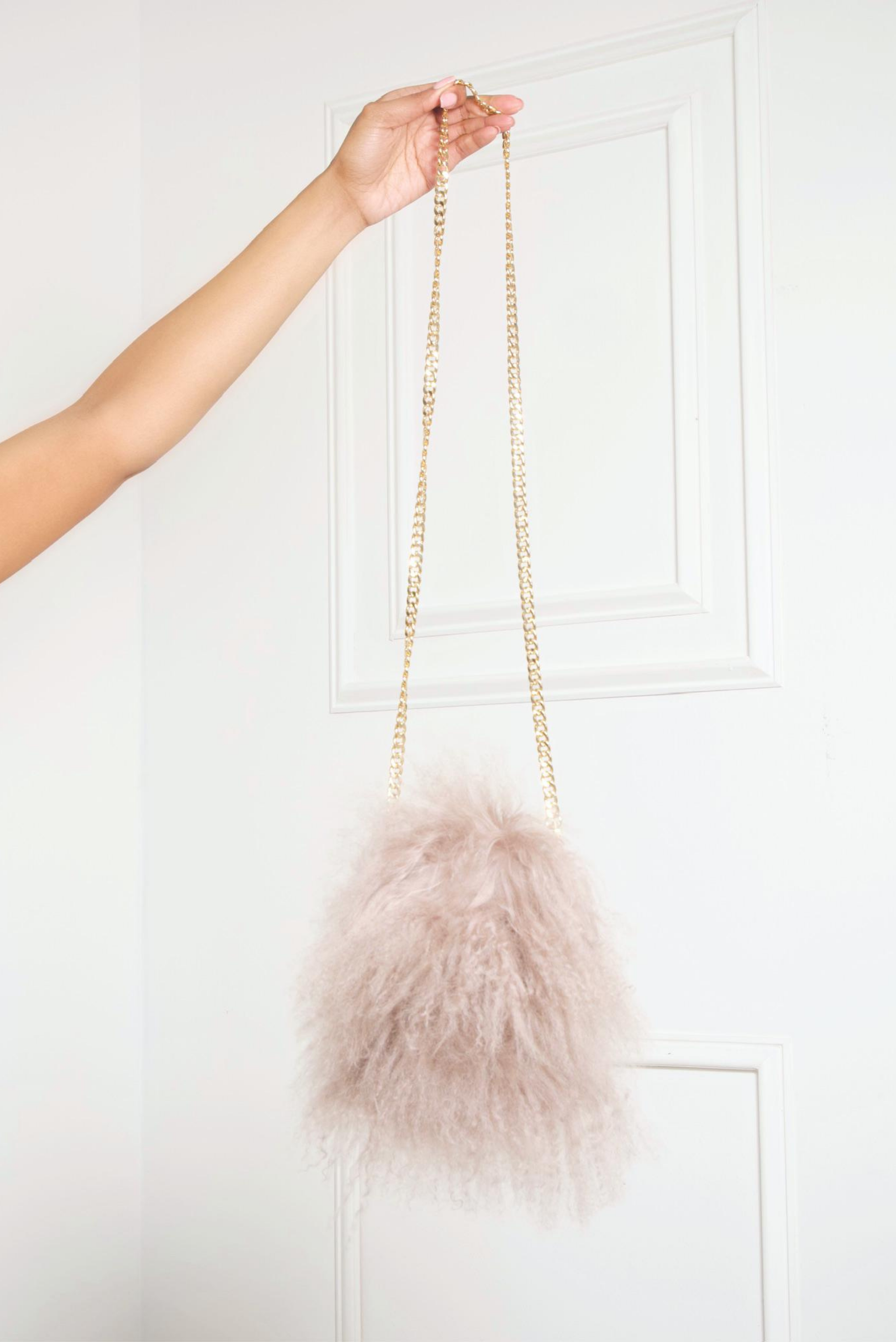 Lavender small Genuine Mongolian Fur Chain purse Shopiammi iAMMI