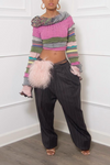 Pink & Green Mix Vintage Upcycled Off Shoulder Knit Sweatshirt (S/M)