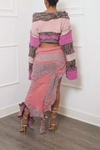 Pink Ruffle Split Upcycled Sweater Skirt (XS/S)