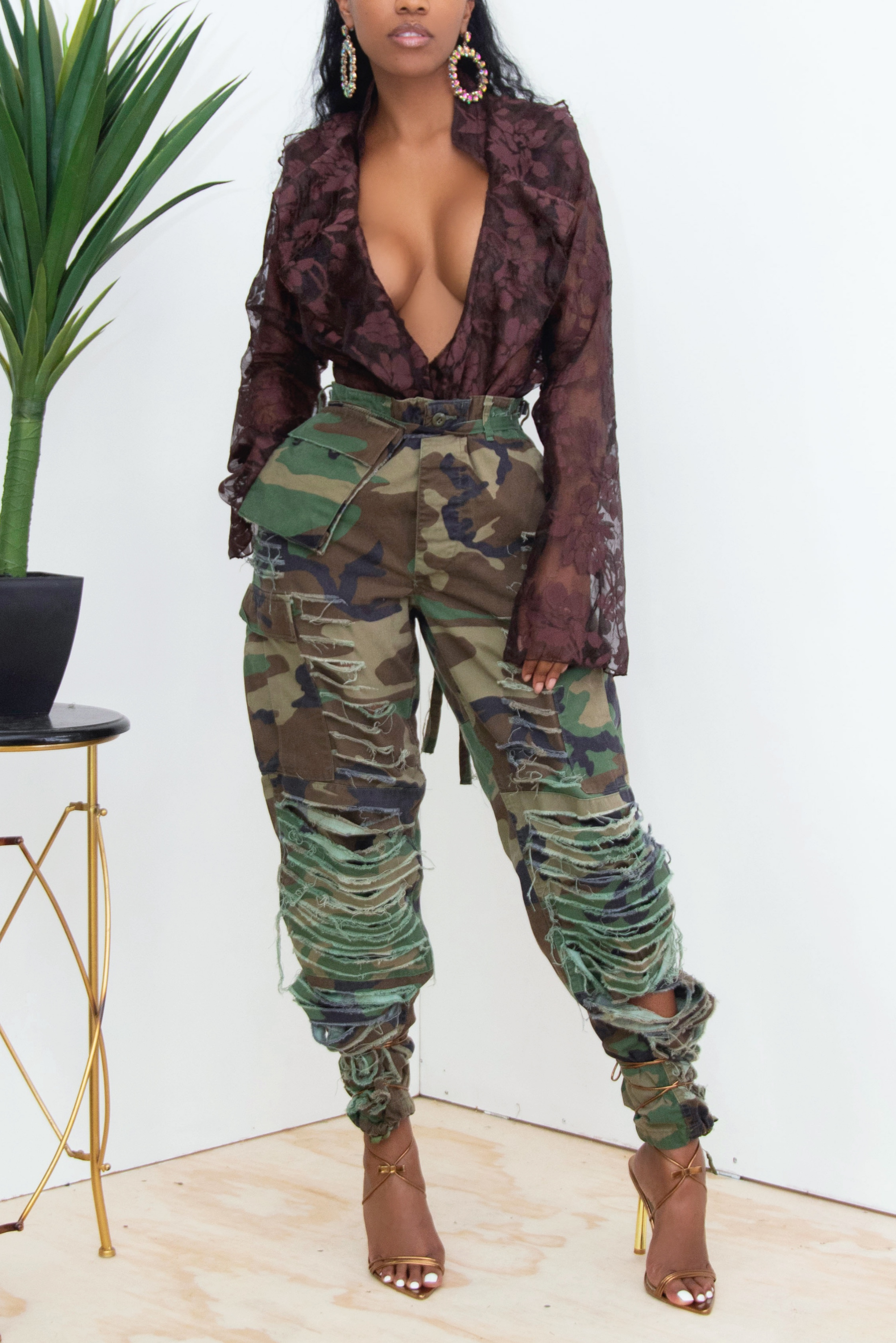 True Woodland Camo Distressed Pants