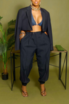 Navy Blue jogger crop blazer set