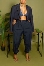 Navy Blue jogger crop blazer set