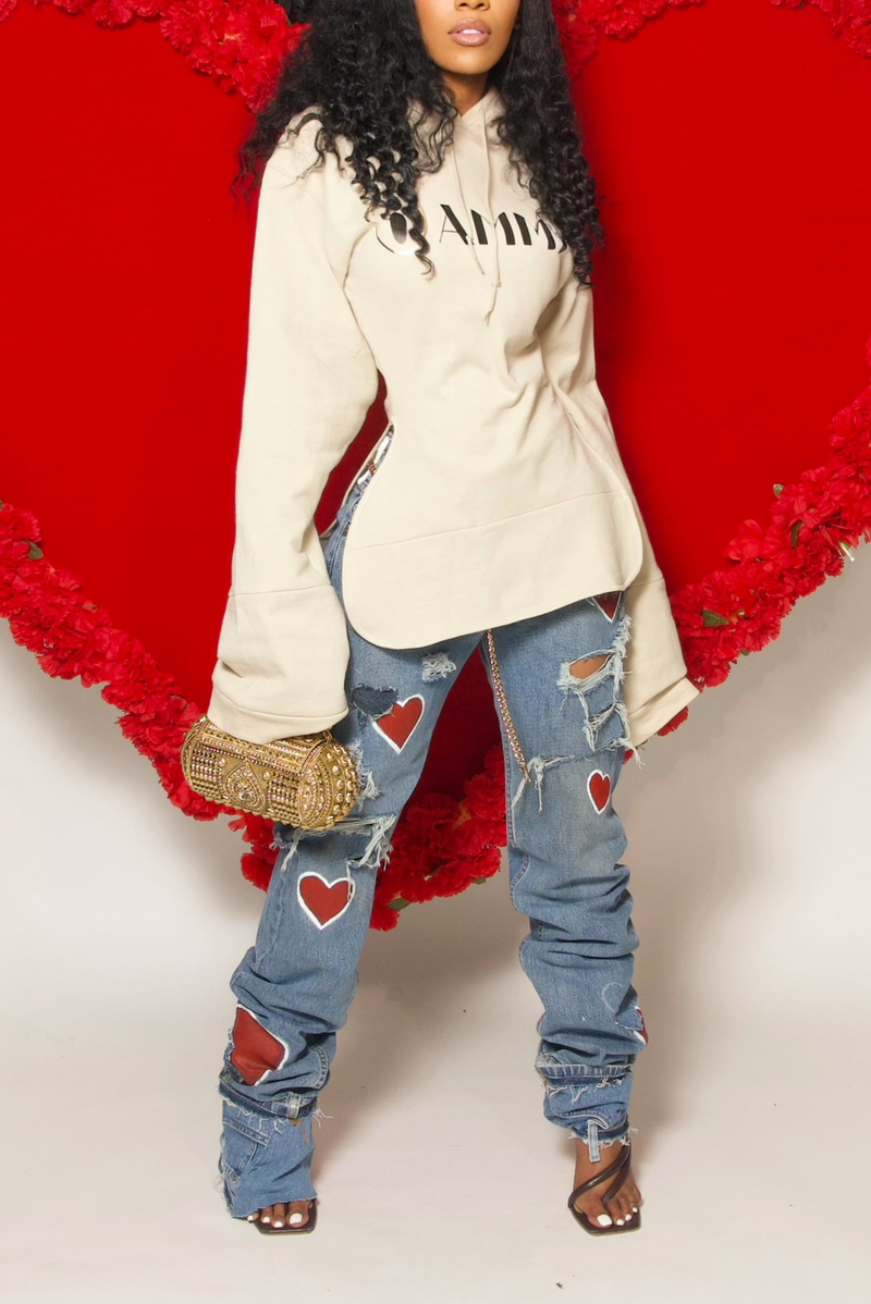 Denim Queen of hearts distressed jeans