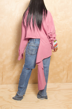 *Pink cut off boyfriend button-up shirt L/XL
