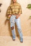 *Tropical Golden African crop top Button up (L)