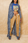 Blue sheer snake skin animal print Kimono with scarf