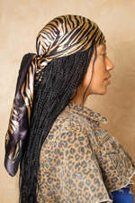 Golden Black zebra print Silk Headscarf