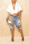 Medium washed Ripped Levi jean Bermuda shorts