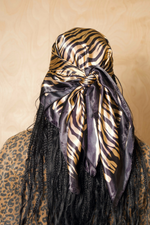 Golden Black zebra print Silk Headscarf