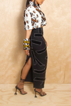 *Black sweater White thread Pattern high waist mermaid long pencil skirt