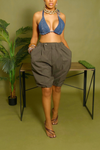 Deep Taupe elastic Bermuda Shorts