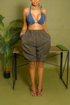 Deep Taupe elastic Bermuda Shorts