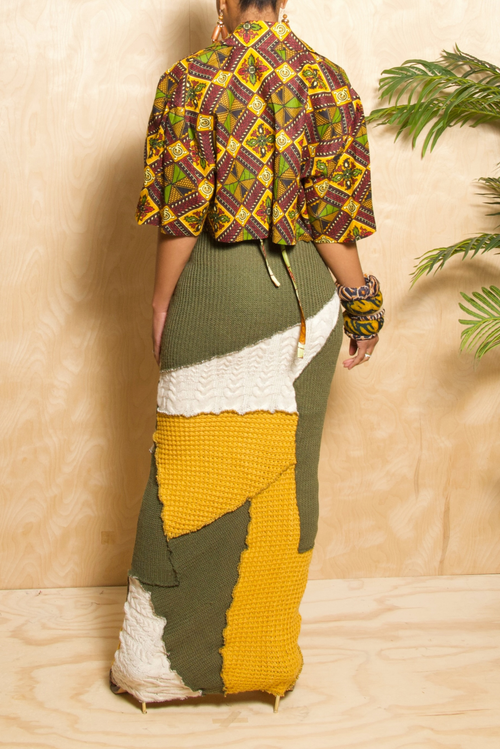 *Mustard Yellow Green upcycled mermaid skirt (M/L)