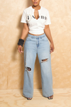 *Light Wide Leg Holey Jeans (5/6) - FINAL SALE