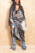 Earl Grey leopard print Kimono with Scarf