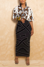 *Black sweater White thread Pattern high waist mermaid long pencil skirt
