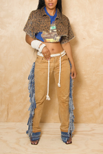 Khaki Levi Denim Fringe Jeans