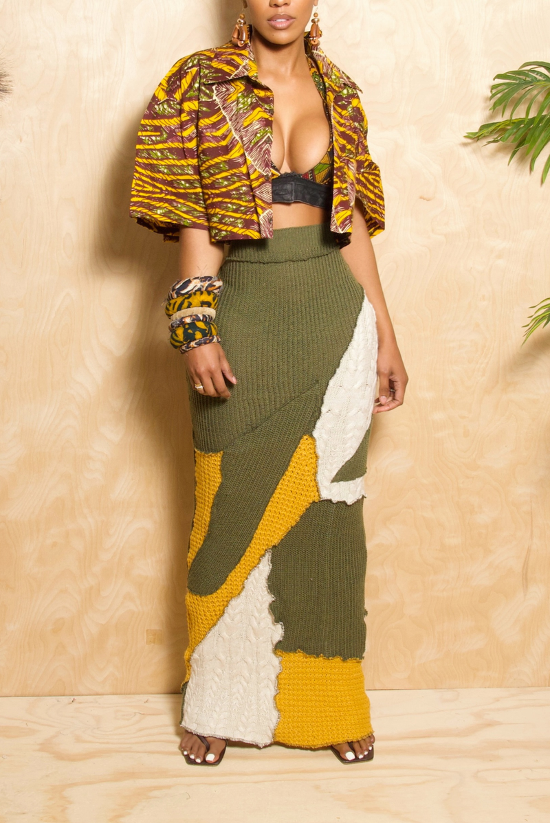 *Mustard Yellow Green upcycled mermaid skirt (M/L)