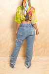Medium washed Vintage Double waistband Ripped Holes Levi jeans