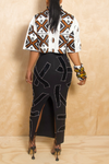 *Black sweater White thread Pattern high waist mermaid long pencil skirt