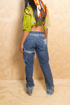 Dark washed Vintage Double waistband Ripped Holes Levi jeans