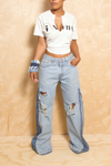 *Light Blue Medium Denim Distressed Wide leg jeans (34- 5/6) - FINAL SALE