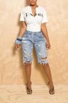 *Elastic Waist Light Distressed Shorts (30-2/3) - FINAL SALE