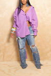 *Light Purple cut off boyfriend button-up shirt S/M/L
