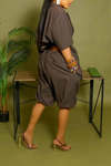Brown pinstripe short sleeve backless belted blazer set M/L