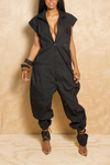 Black Long Sleeves / Short Sleeves zipper Jumpsuit