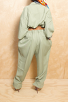 Sage green elastic button up jogger slacks two piece set