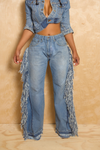 *Medium light wide leg frizzle fringe denim jeans (34-5/6) - FINAL SALE
