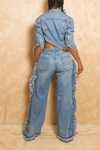 *Medium light wide leg frizzle fringe denim jeans (34-5/6) - FINAL SALE