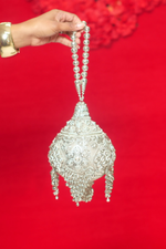 *Silver vintage embellished chandelier ball Diamond metal hand clutch