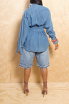 Dark Denim pleaded Cutout Shirt Dress