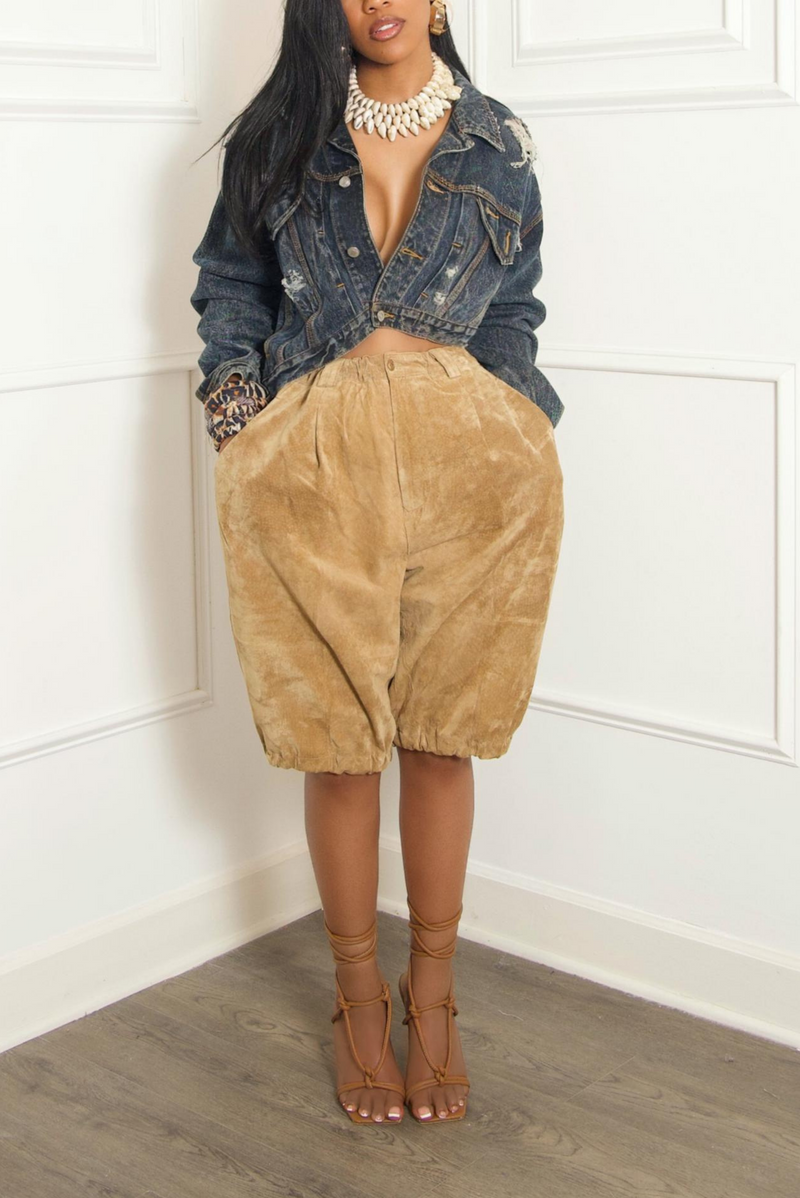 Peanut butter 100% Genuine Leather vintage Bermuda shorts