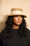 *Natural/Tan Ribbon Straw Boater Hat - FINAL SALE