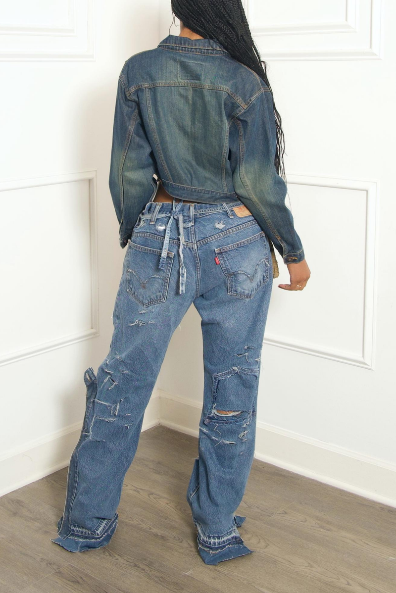 Dark Denim Asymmetrical jean jacket (S)