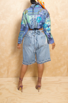 *Blue Swirl vintage print long sleeve crop jacket  Small