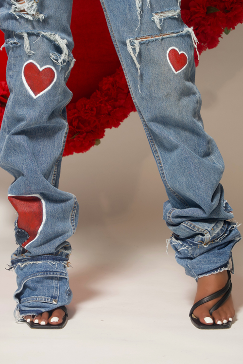 Denim Queen of hearts distressed jeans