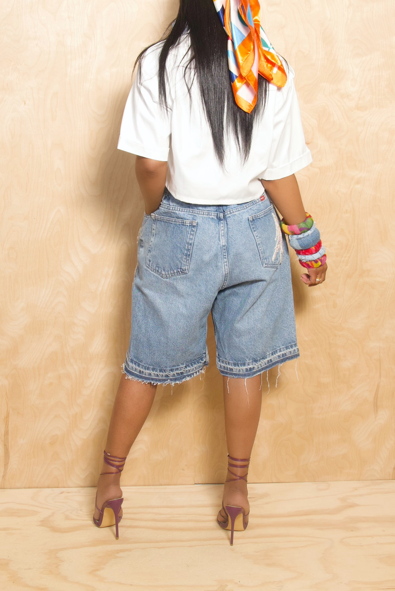 *White Cut off pocket crop vintage button up S