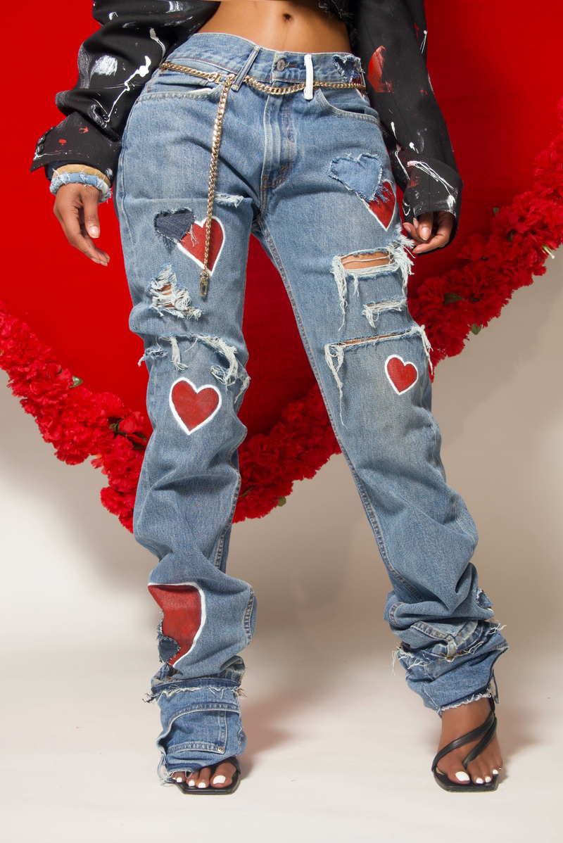 Denim Queen of hearts distressed jeans