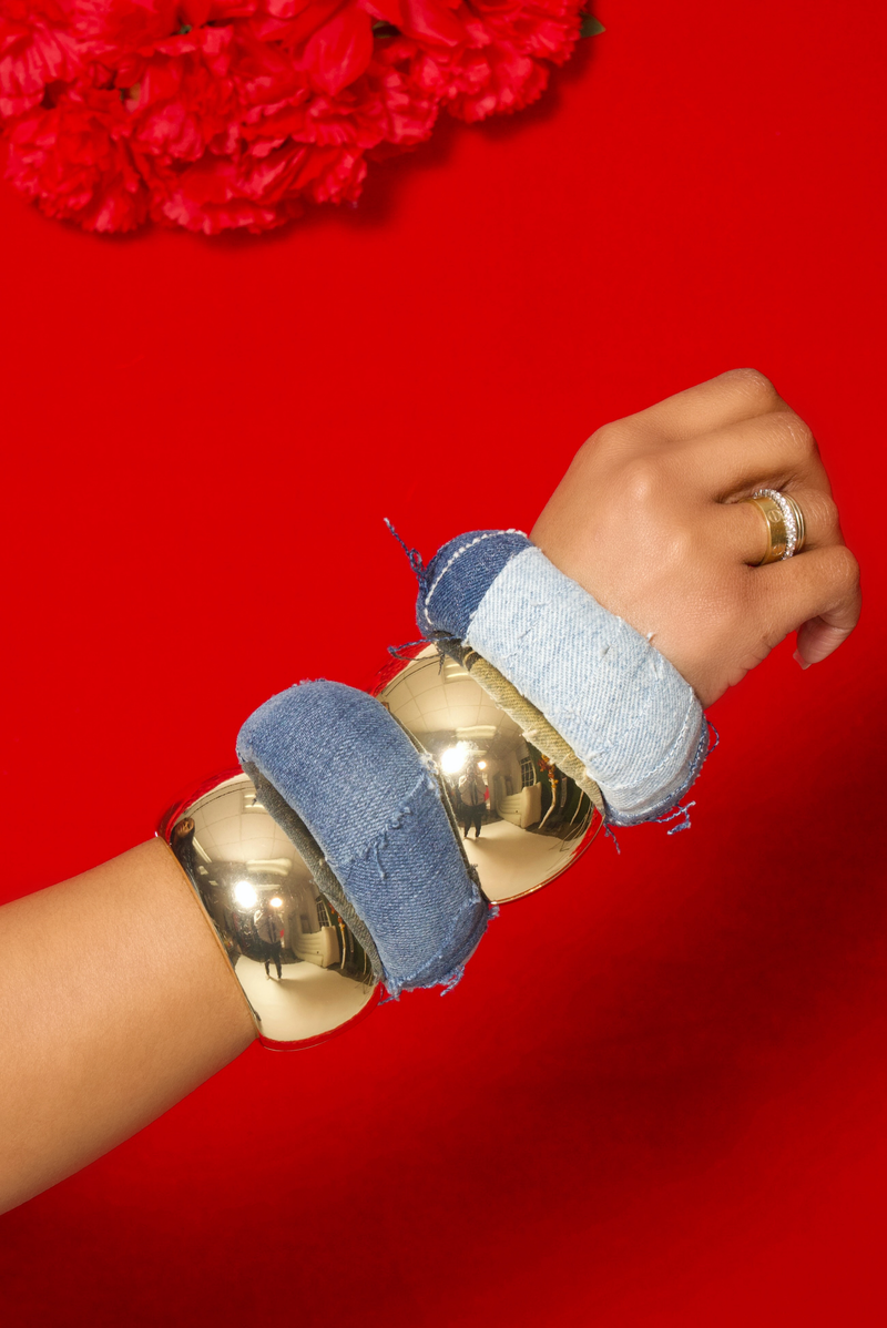 Denim & Gold Bangle Stack 4