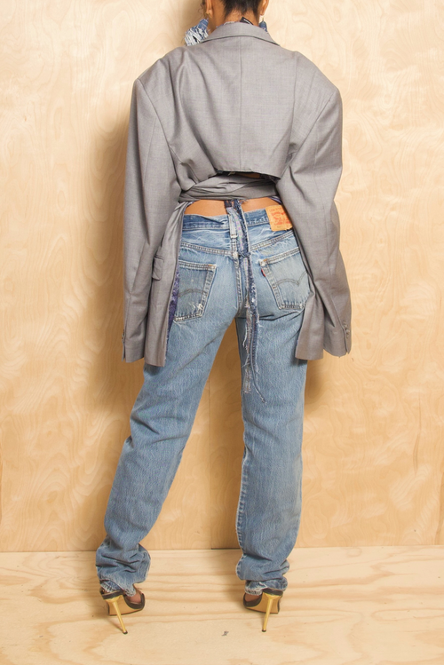 *Light Gray Backless Belted Blazer (L/XL) - FINAL SALE