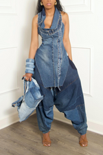 Denim patchwork Dungaree hook oversized Clutch