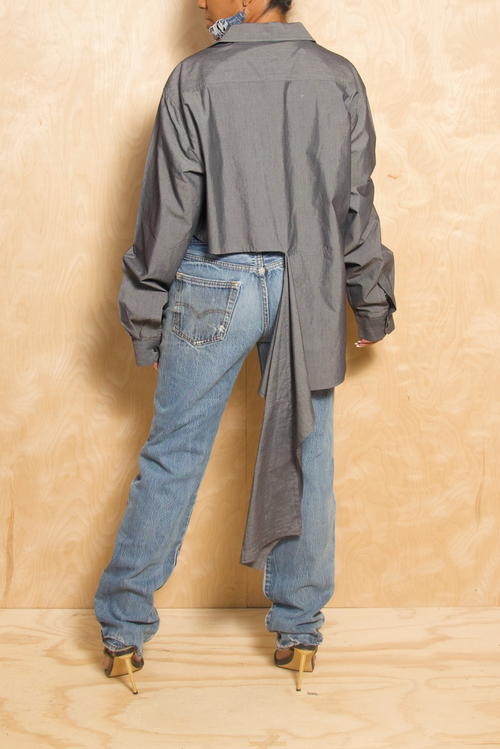 *Iron Gray Cut off boyfriend button up (L/XL) - FINAL SALE