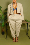 Light tan khaki jogger crop blazer set