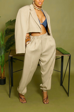 Light tan khaki jogger crop blazer set