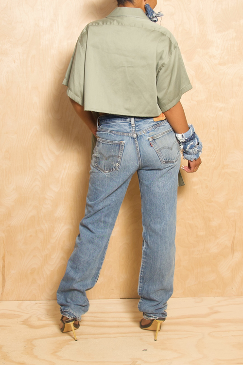 *Forest Green Short Sleeve Lapel Crop top (XS/S/M) - FINAL SALE