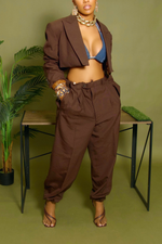 Brown jogger crop blazer set
